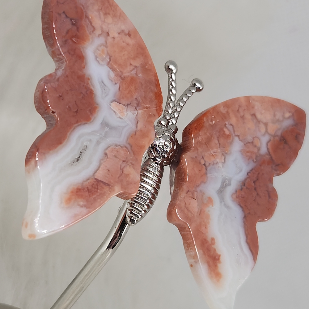 Cotton Candy Pink Agate Butterfly. Crystal Decor.